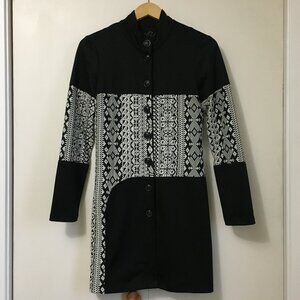 Vintage UBU Canada Black White Brocade Tapestry Cardigan - Art To Wear